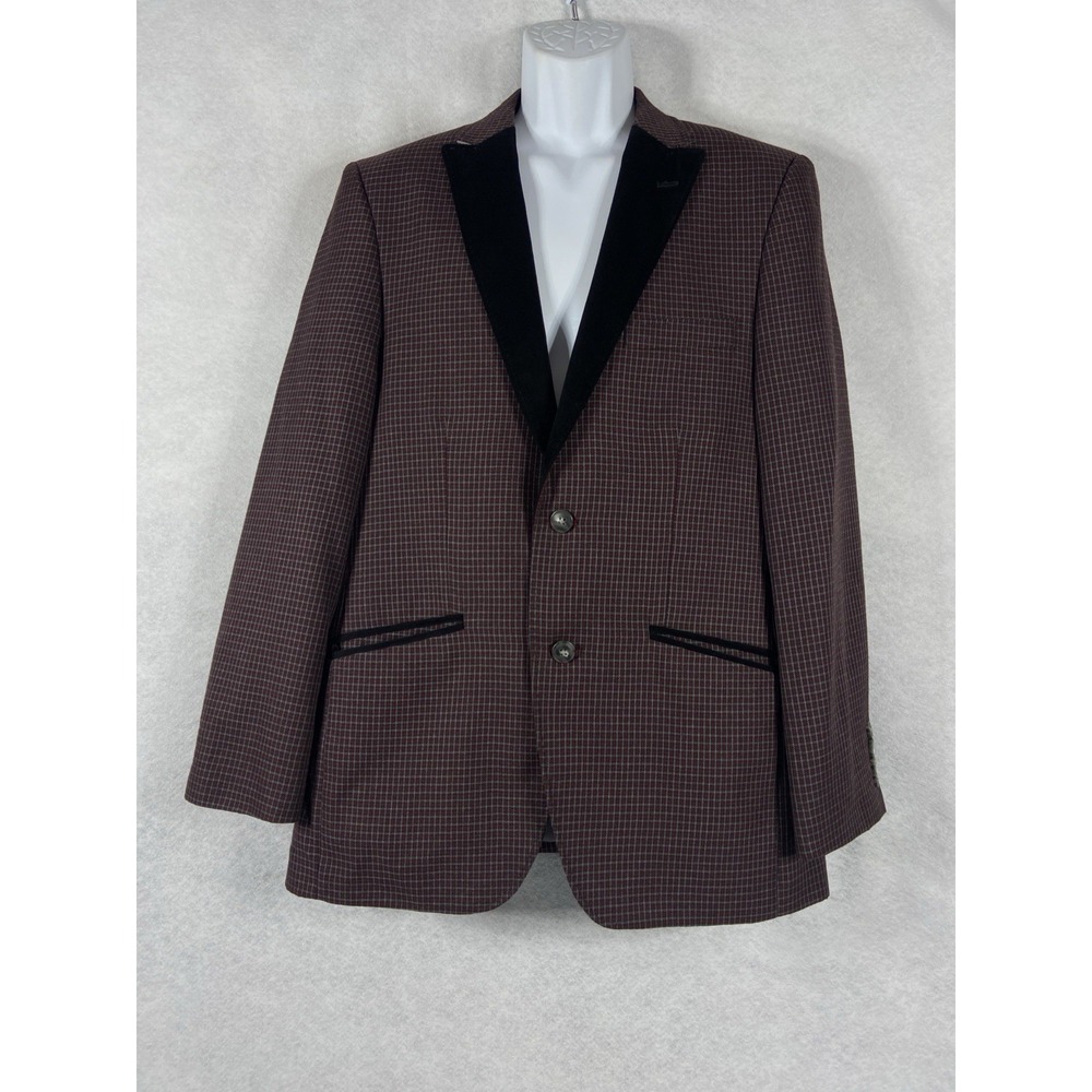 Hagger 1926 Tuxedo Jacket Men's 40R Burgundy Plaid Polyester Blend
